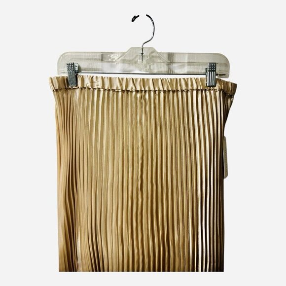 Tash and Sophie Satin Pleated Champagne Midi Skirt Size XL Pull-On Lined NWT - Picture 3 of 10